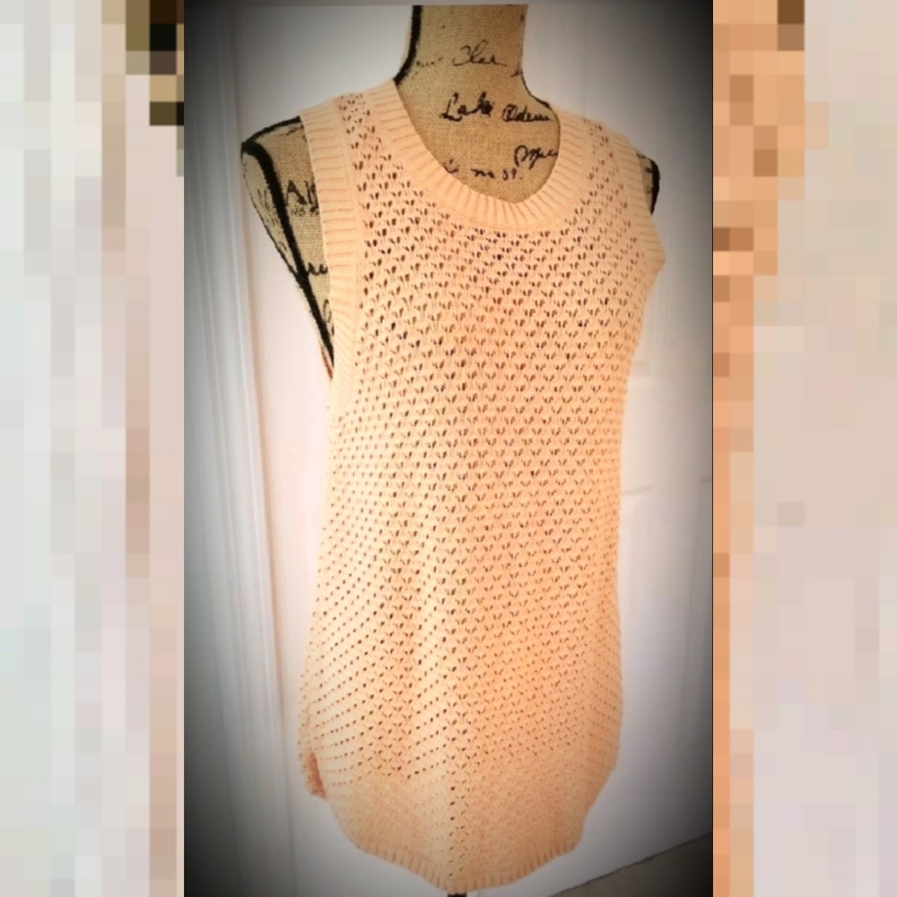 Peach tunic open weave crochet junior sweater sexy